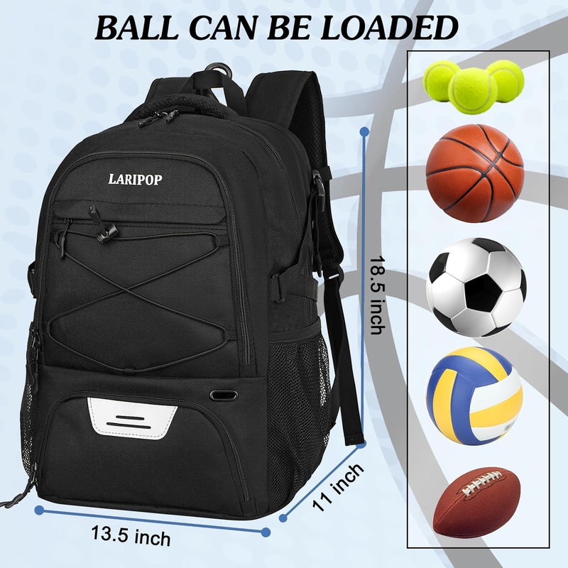LARIPOP Basketball Backpack, Large Sports Bag with Ball Holder & Shoes Compartment, Basketball Bag for Soccer,Volleyball, - Image 5